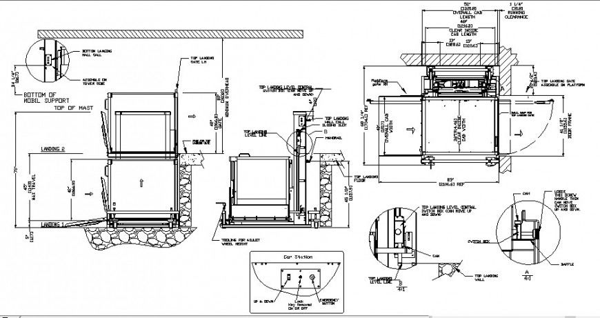 2d view of elevator block detail CAD mechanical unit block autocad file
