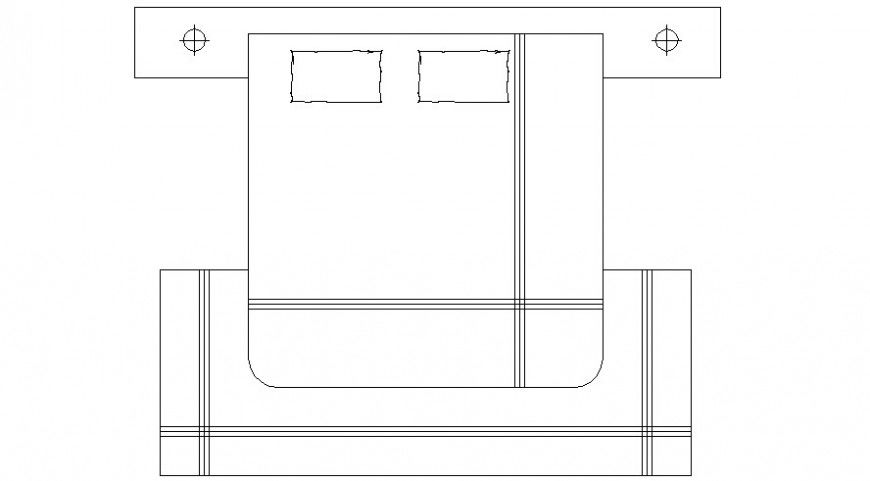 2d view of furniture double bed layout autocad software file