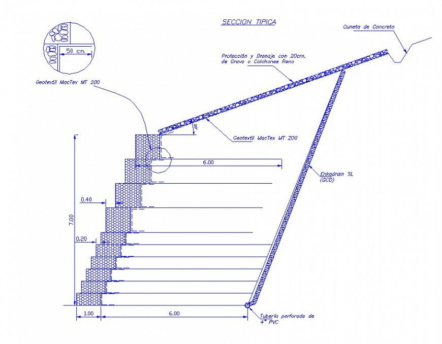 2d view of geo-textile membrane blocks layout file in autocad format