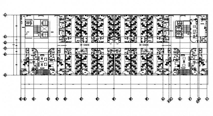 2d view of Hospital building drawing layout autocad file