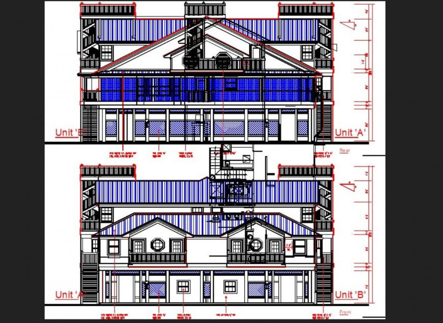 2d view of house elevation CAD structural block layout file in autocad format