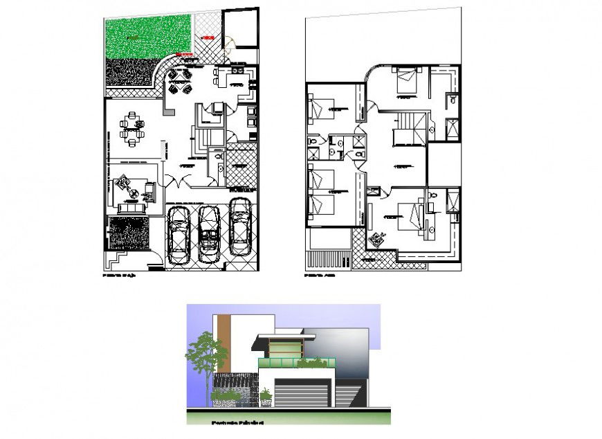 2d view of house plan and elevation CAD structural block autocad file