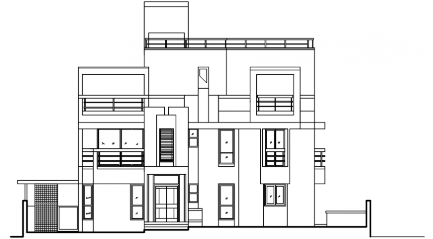 2d view of housing apartment elevation dwg autocad file