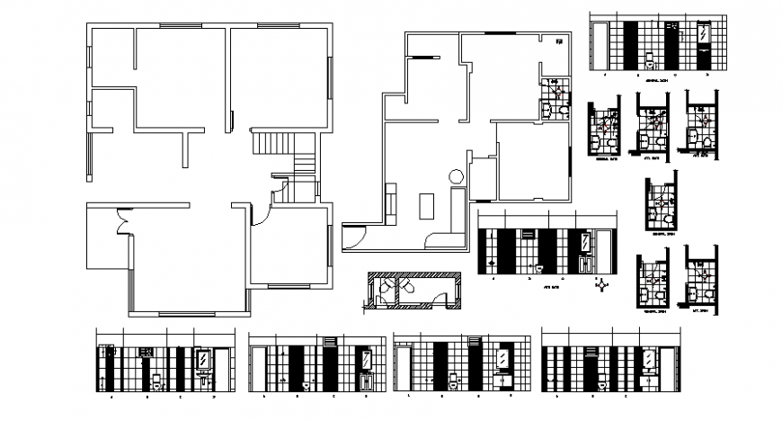 2d view of housing units floor plan details autocad software file