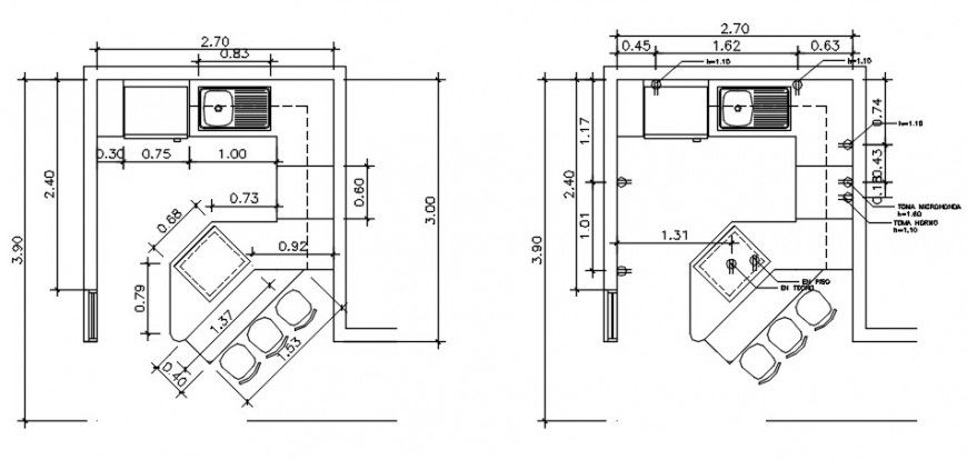 2d view of kitchen layout plan details in autocad software file