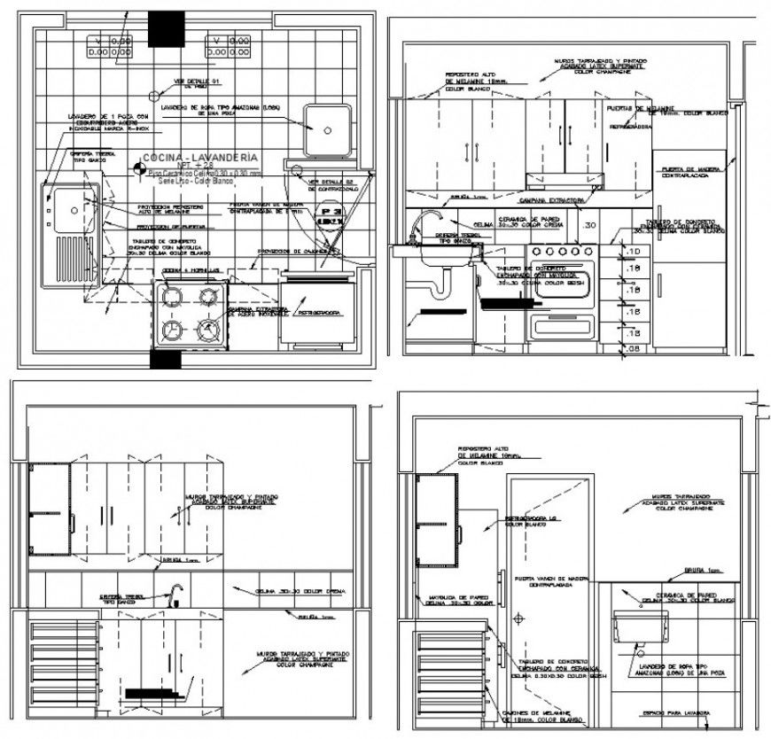 2d view of Kitchen plan and elevation drawing in autocad