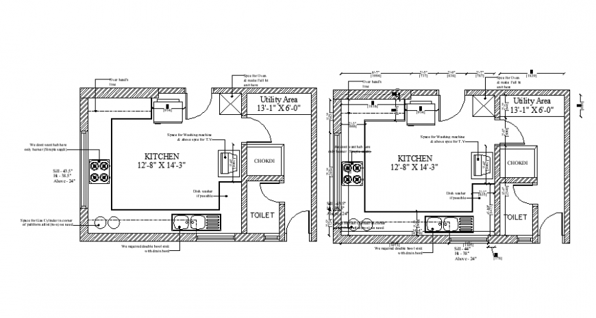 2d view of kitchen units floor layout plan autocad software file