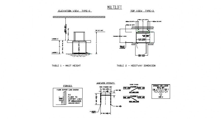 2d view of multi-purpose elevator block detail CAD mechanical unit block dwg file