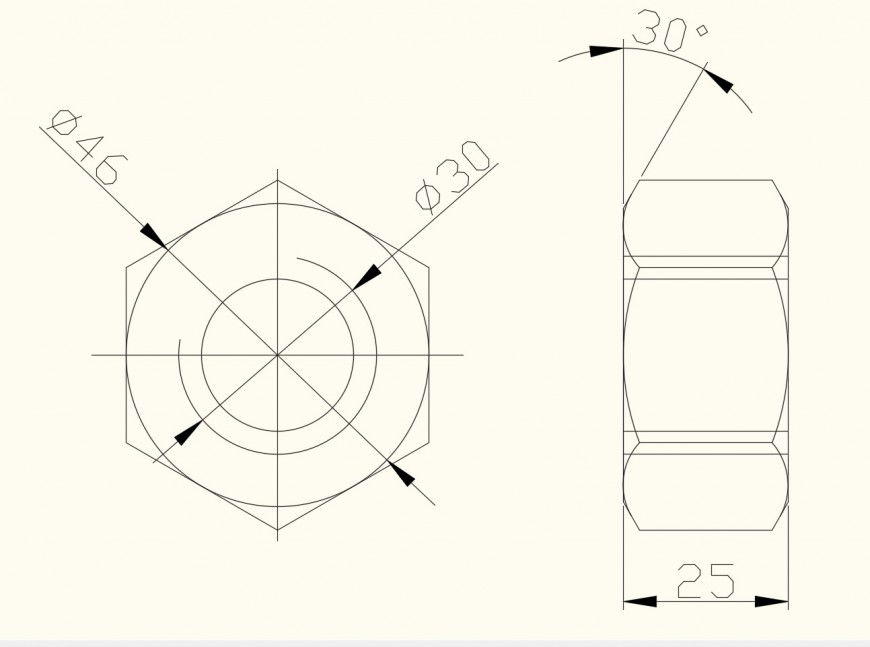 2d view of nut fasteners details autocad file