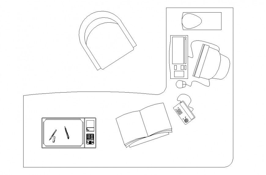 2d view of office furniture CAD block layout file in autocad format