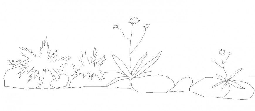 2d view of plants and rocks layout file in dwg format