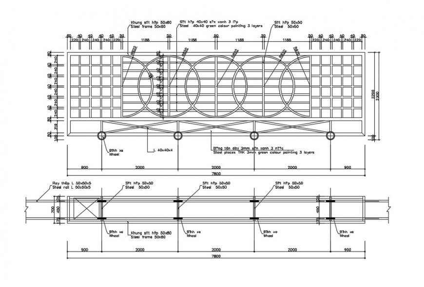 2d view of railing design blocks plan and elevation dwg file
