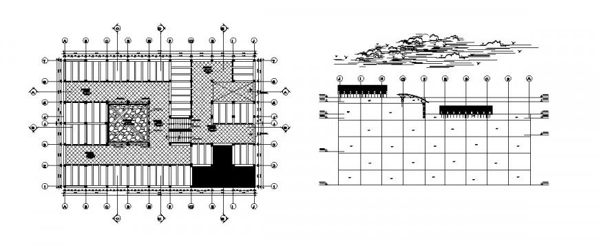 2d view of Roof plan detail CAD structural block layout file in dwg format