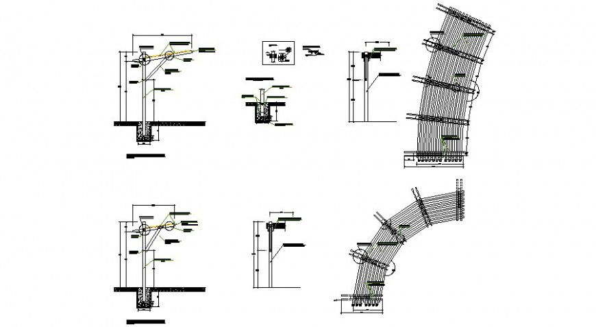 2d view of Roof shade detail elevation and plan autocad file