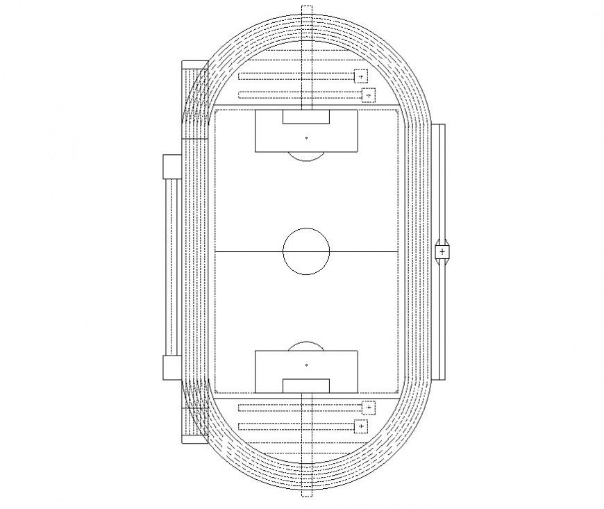 2d view of soccer play-ground detail CAD blocks layout file in dwg format
