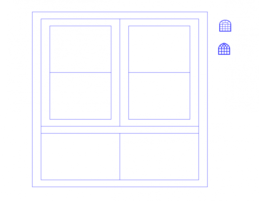 2d view of square shape window frame detail elevation autocad file