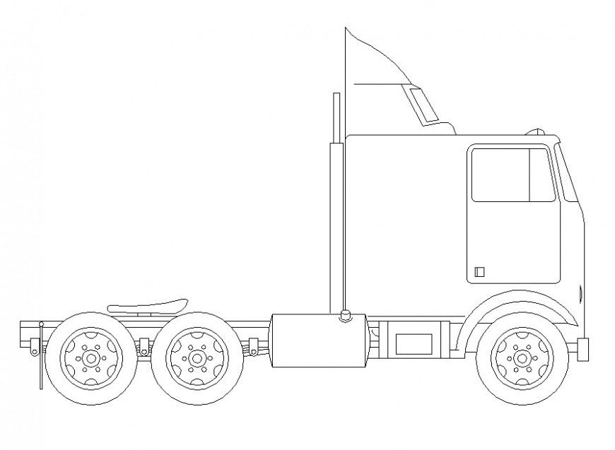 2d view of Truck carrier trailer detailing CAD blocks layout dwg file