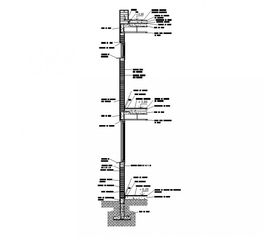 2d view of wall section CAD structural blocks layout file in autocad format