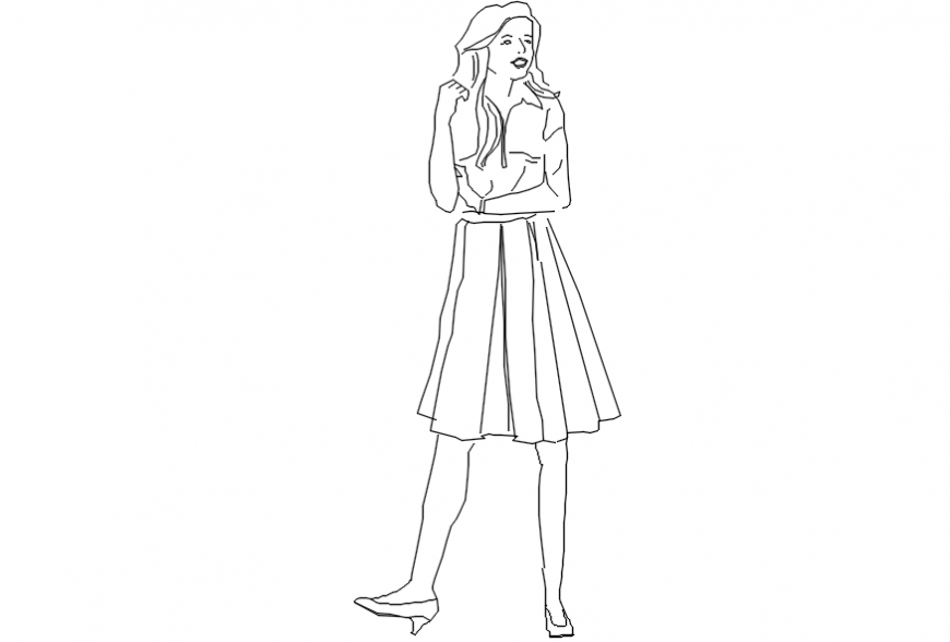 2d view of women lady blocks autocad software fil