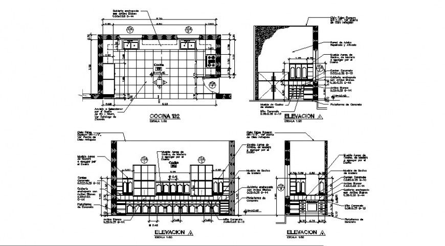 2d view Plan and elevation of kitchen area  CAD block autocad file