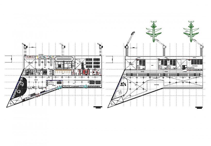 2d view plan detail of airport block layout file in autocad format
