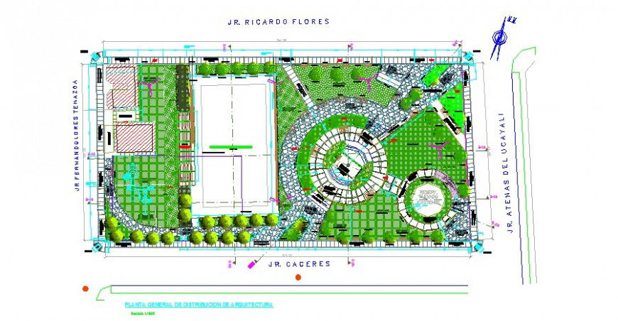2d view plan of garden area detail layout file in autocad format