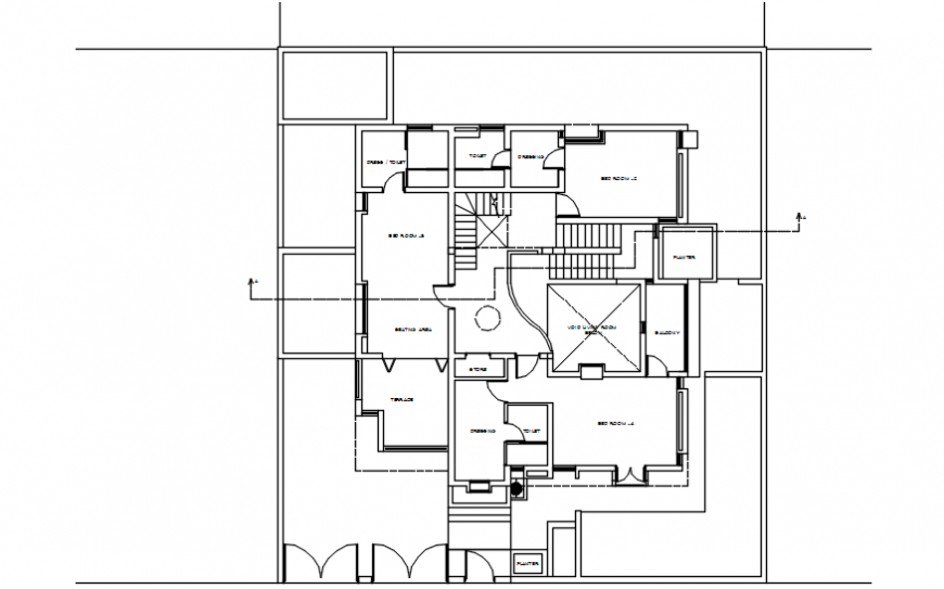 2d view plan of housing apartment layout autocad software file