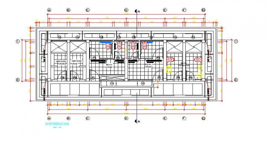 2d view plan of sanitary public toilet unit layout file in dwg format