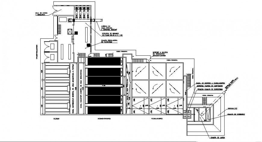 2d view plan of water treatment plant detail autocad file