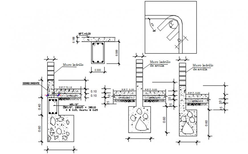 2d view RCC structural blocks of footing structure dwg file