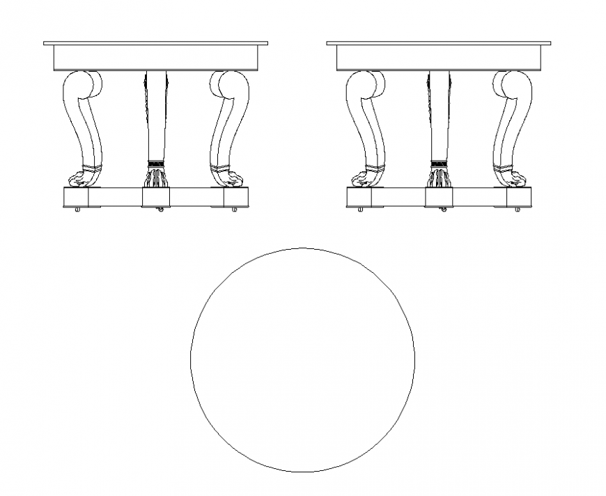 Round Table 2D Elevation and Layout Design in AutoCAD File