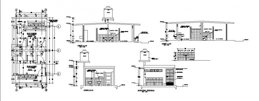 2d view sanitary public toilet unit plan and section layout file in dwg format