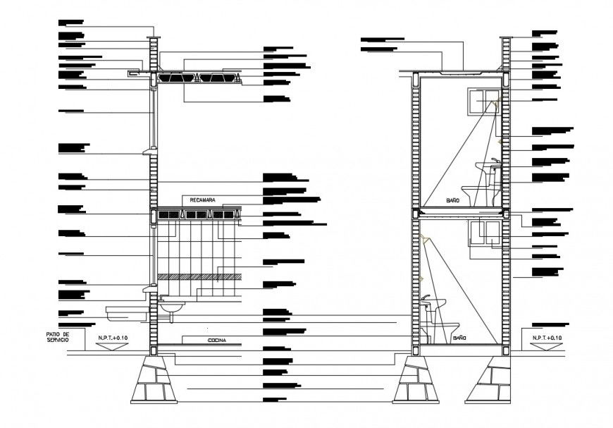 2d view sectional detail of sanitary blocks layout file in autocad format