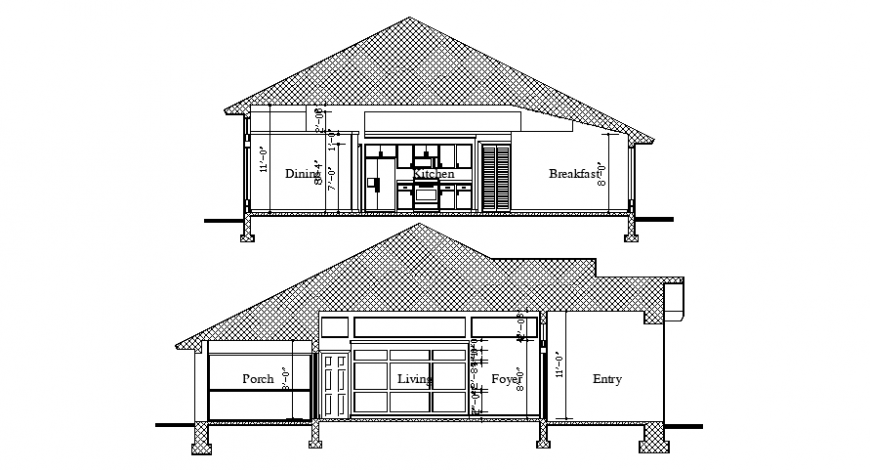 2d view sectional drawings of house autocad file