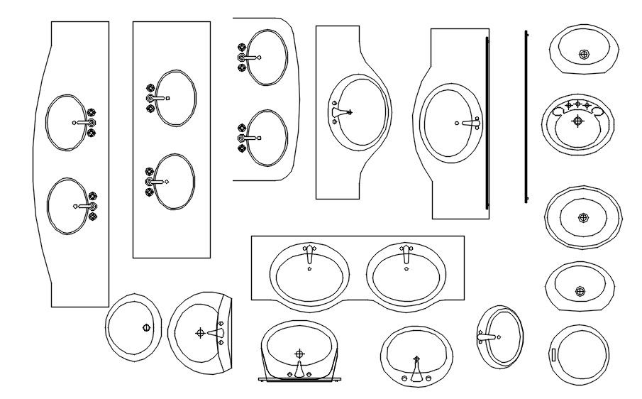 2d blocks of bathroom sinks and basin in AutoCAD, dwg file.