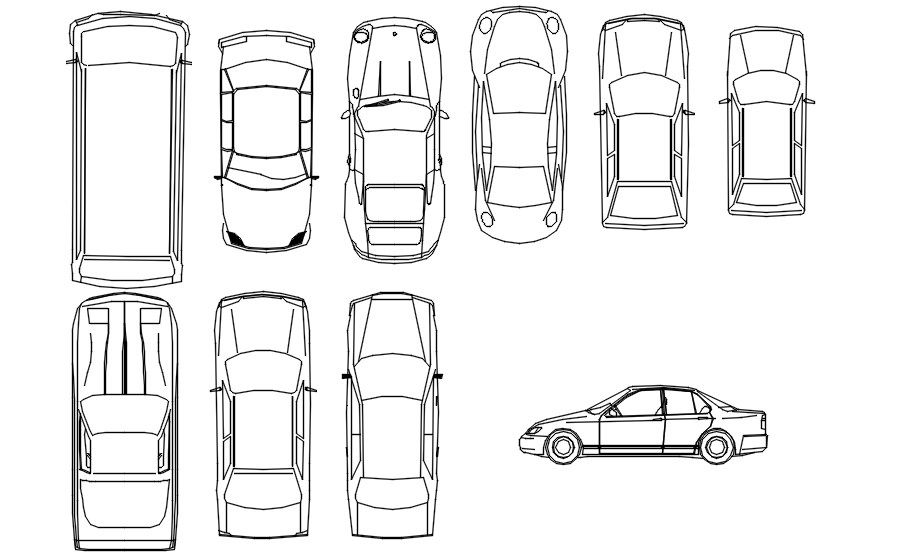 2d cad block of car plan in AutoCAD, dwg file.