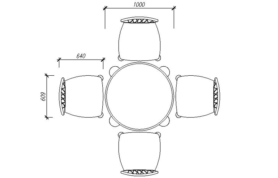 2D Plan View of Chair and Table CAD Blocks in DWG File