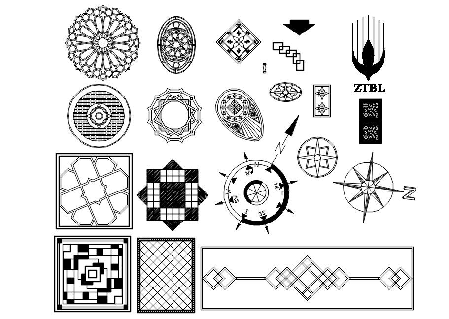 2d cad blocks of patterns in AutoCAD, dwg file.