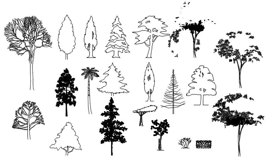 2d cad blocks of trees and plants elevation in AutoCAD, dwg file.