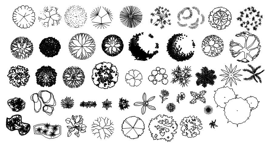 2d cad blocks of trees plan in AutoCAD, dwg file.