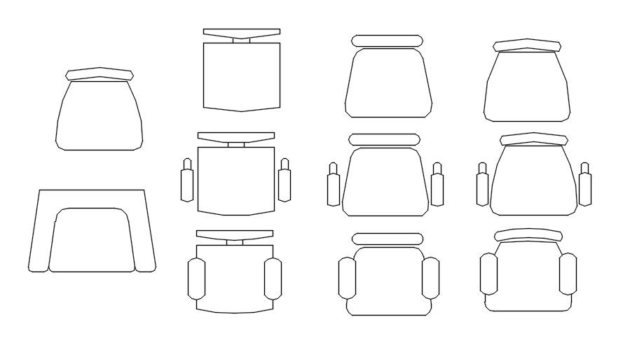 2D Chair Blocks in DWG with and without Armrest Design