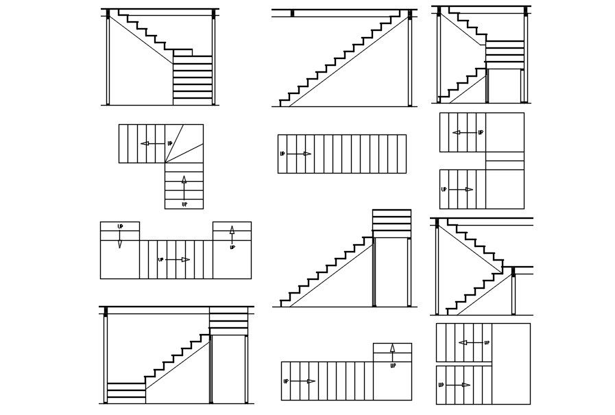 2D AutoCAD Staircase Layout DWG File with Elevation and Plan