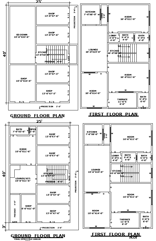 25x40 Mixed-Use Layout Commercial and Residential CAD File