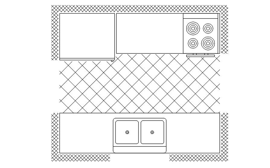 2d kitchen block in AutoCAD, dwg file.
