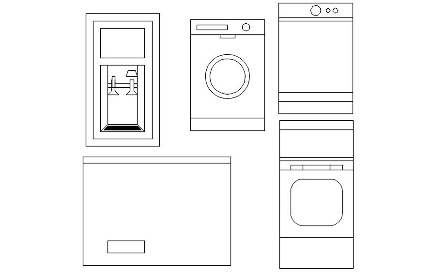 2d plan and elevation of washing machine cad blocks inn AutoCAD, dwg file.