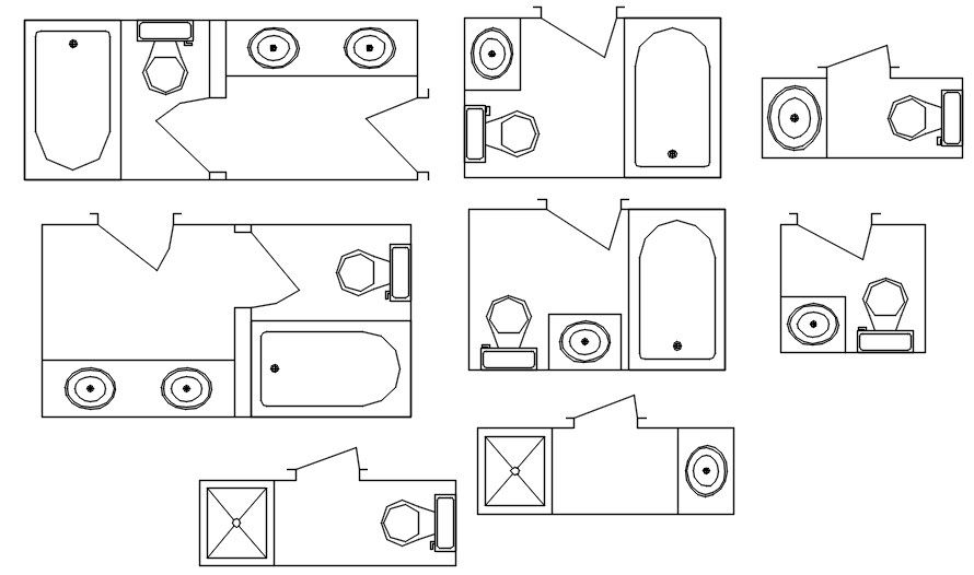 2d plan of bathroom layout cad blocks in AutoCAD, dwg file.