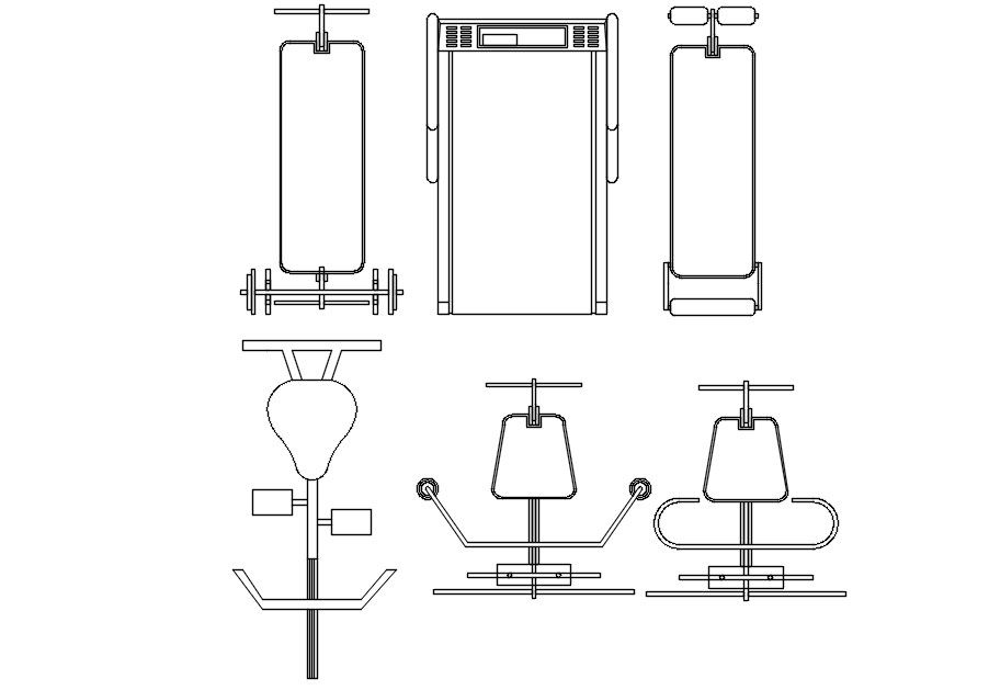 2d plan view of gym equipment in AutoCAD, dwg file.