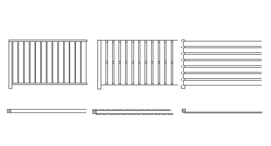 2d railing elevation and plan cad blocks in AutoCAD, dwg file.