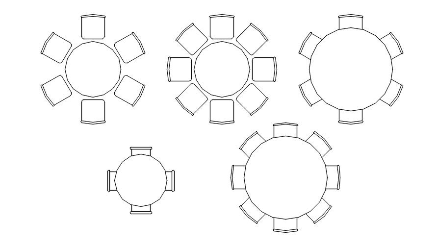 2D Round Dining Table Layout Drawing in AutoCAD DWG File