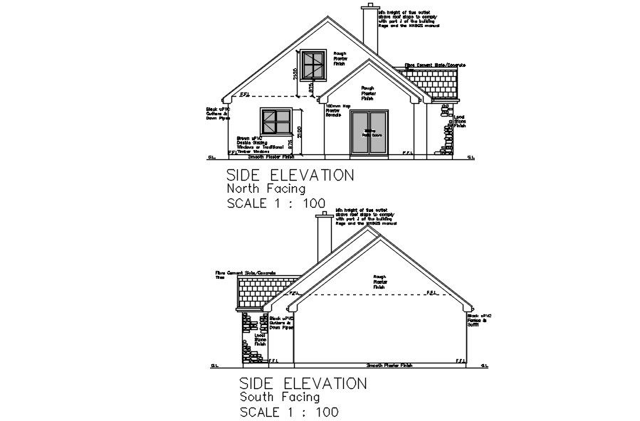  2d side elevation in AutoCAD, dwg file.